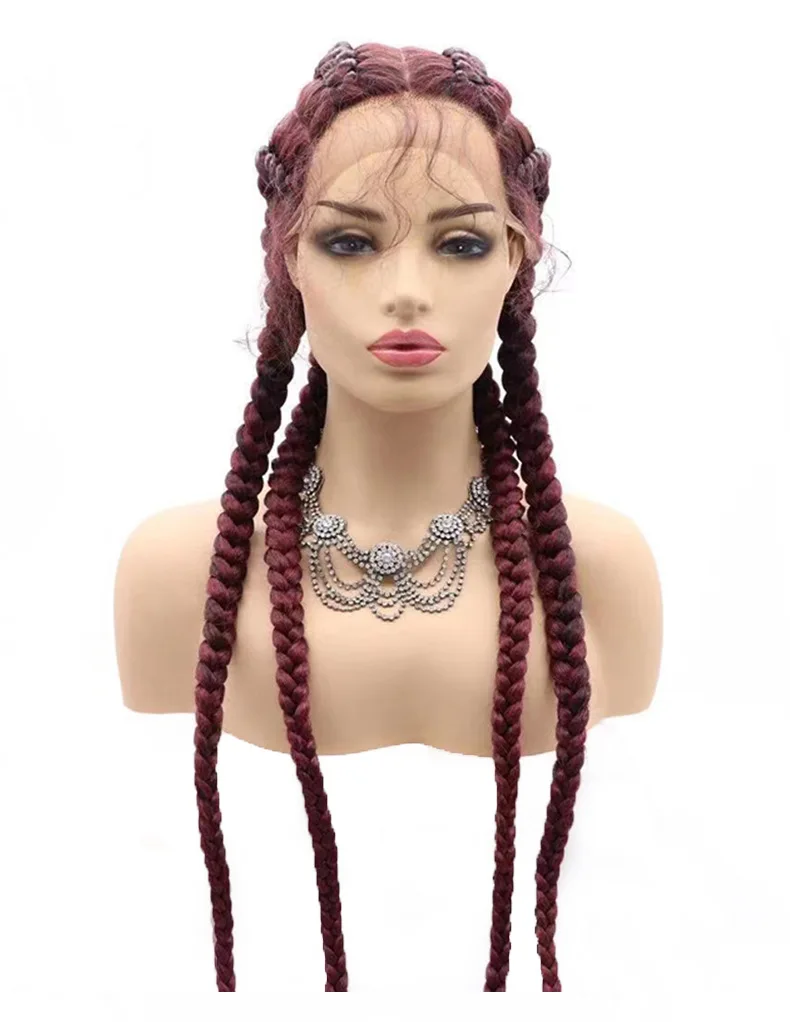 Hand Braided Synthetic Lace Front Cornrow Wigs Long Ponytails Soft Lace