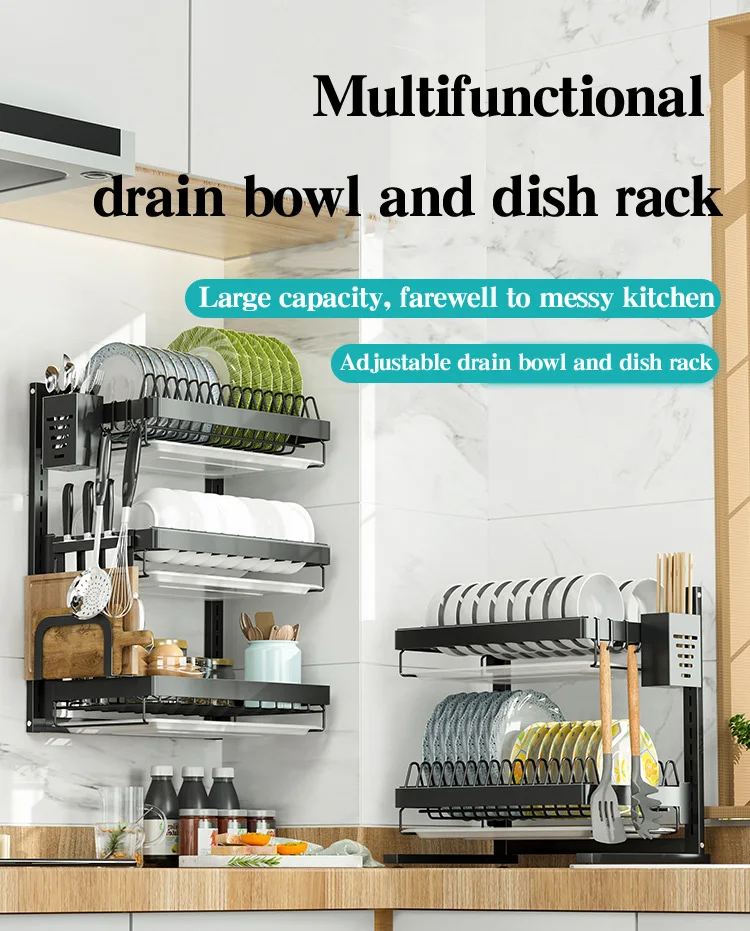 Factory Outlet 3-Tier Double Layer Dish Rack Stainless Steel Kitchen Sink Tableware Cleaning & Food Rack