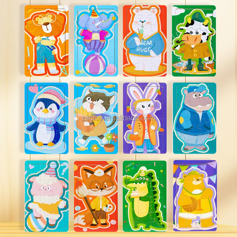 Kayu Kartun Hewan Jigsaw Bayi Papan Puzzle Montessori Pendidikan Awal Kayu Hewan Kognisi Puzzle Mainan Untuk Anak-anak pabrik