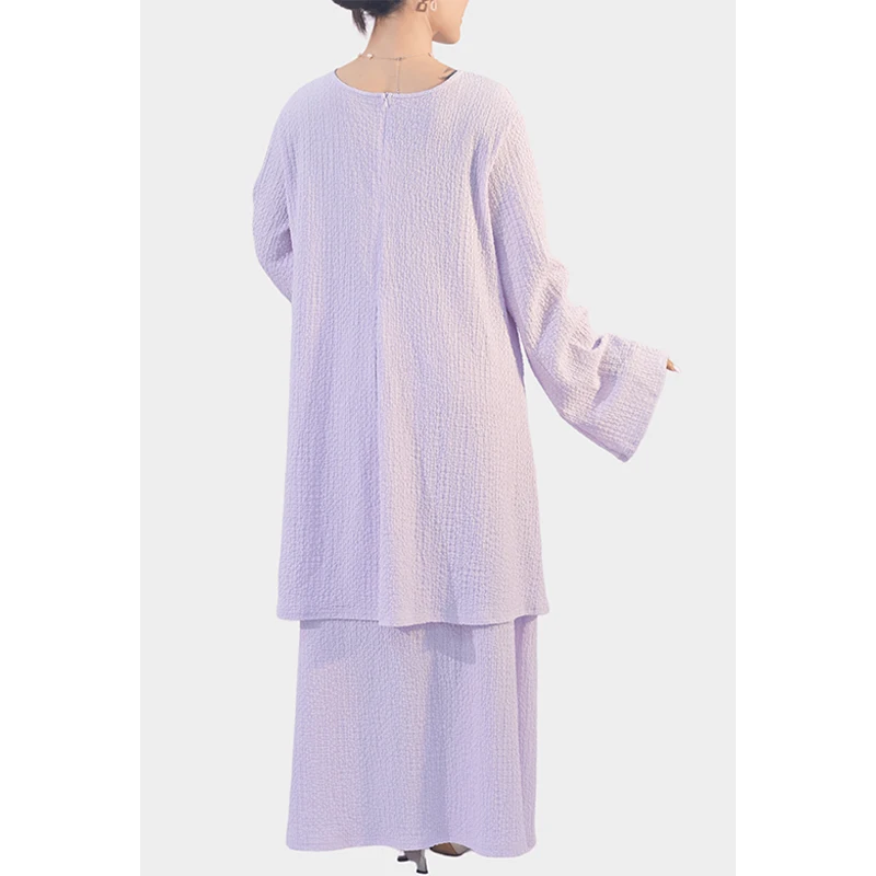 Middle East Pleated Embossed Fabric Cape Style 2pcs Breathable Modest Set Luxury Abaya Muslim Abaya Dress factory
