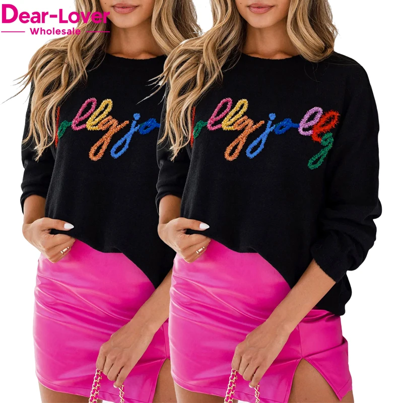 Dear-Lover Wholesale New Arrivals Winter High Quality Custom Sweater Embroidery Crewneck Knit Sweaters For Women