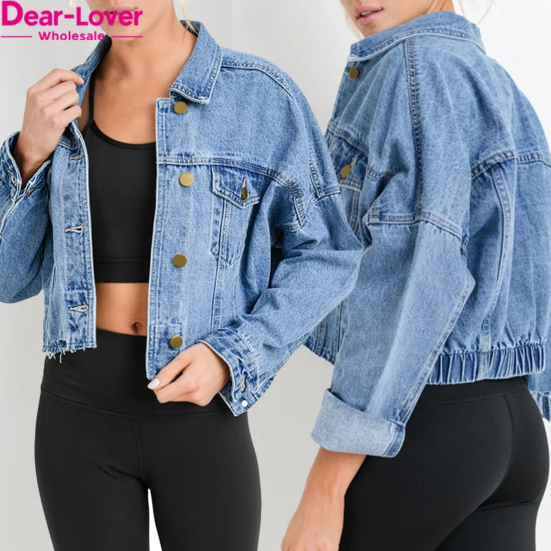 Dear-Lover Odm Private Label In Stock Jean Jacket Medium Wash Cropped Denim Jacket
