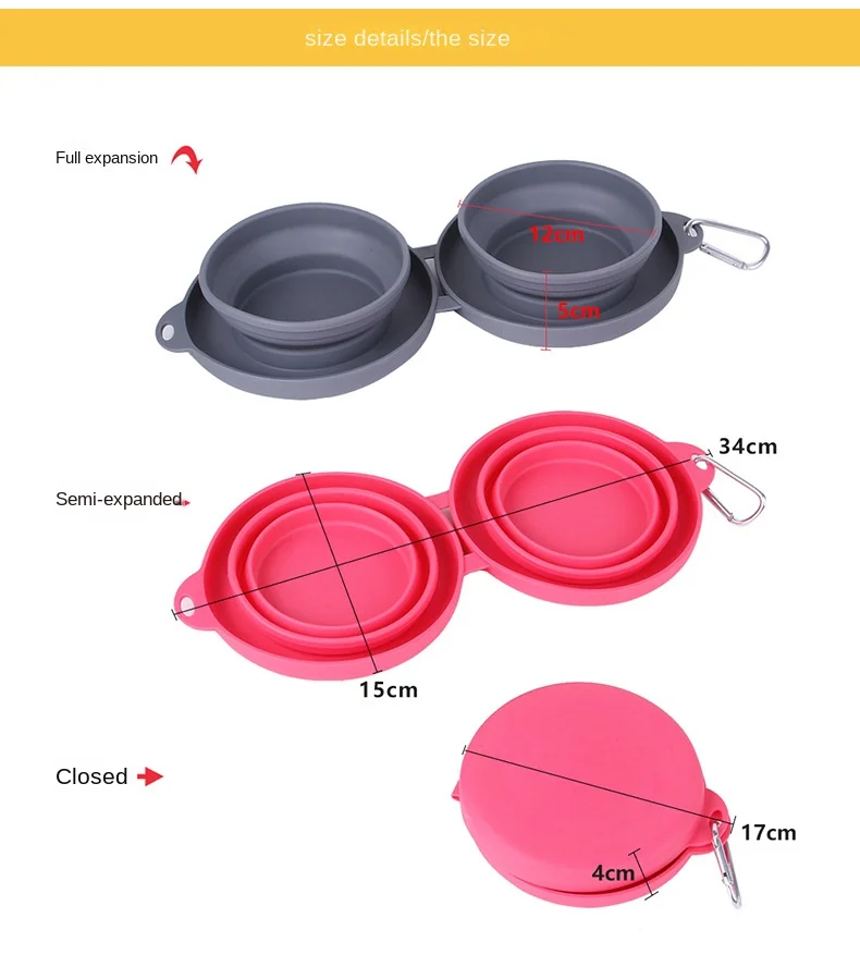 Rubber Foldable Double Bowl Pet Outdoor Travel Feeding Bowl For Pet