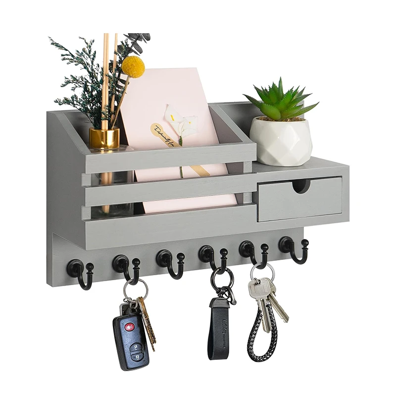 product bamboo heavy duty wall mounted key holder with 5 hooks mail organizer for tools bags entryway small accessories space saving-2
