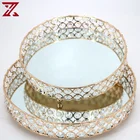 Wedding Gold Gold Luxury Decorative Wedding Mirror Tray Creative Round Gold Glass Crystal Jewelry Tray Ornaments