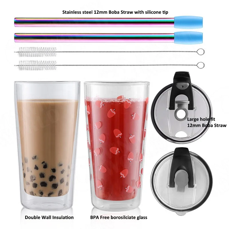Double wall glass tumbler - 14-ounce, all glass reusable insulated tea/coffee mug & lid, hand blown glass travel mug Double wall glass tumbler - 14-ounce, all glass reusable insulated tea/coffee mug & lid, hand blown glass travel mug