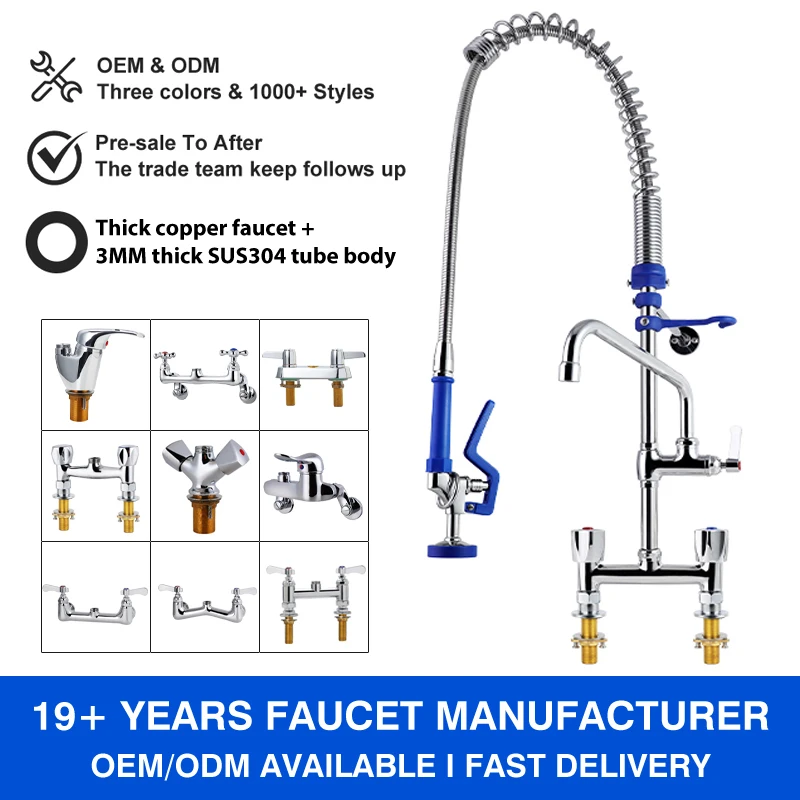 Dual Handle Short-Height Kitchen Deck Mounted Faucet Easy-Install Brass SUS304 Tube Spring Action Adjustable Pre-Rinse Unit 2 factory