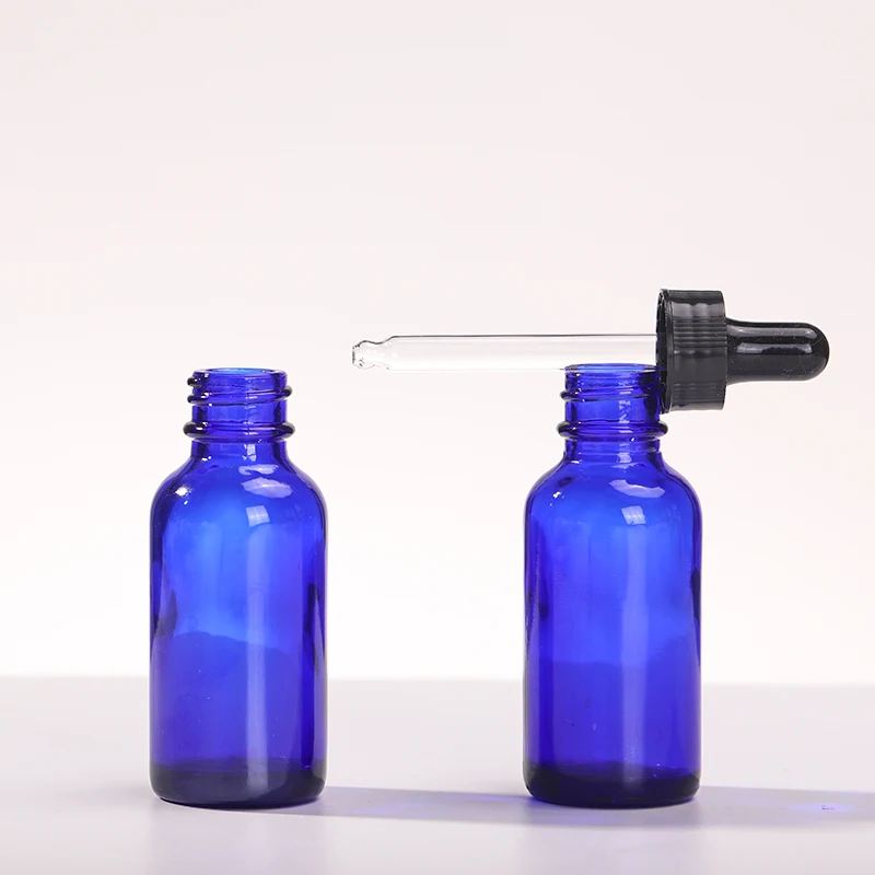 Wholesale 1oz 30ml Mini Empty Cobalt Blue Color Skincare Essential Oil Round Boston Glass Dropper Bottle For Oil