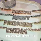Cz Custom CZ Diamond Necklace Jewelry Custom Baguette Letters Pendant Necklace