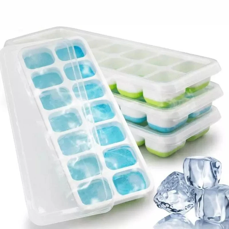 Ice Cube Trays Silicone Easy-Release and 14-Ice Trays with Spill-Resistant Removable Lid, BPA Free dishwahser safe