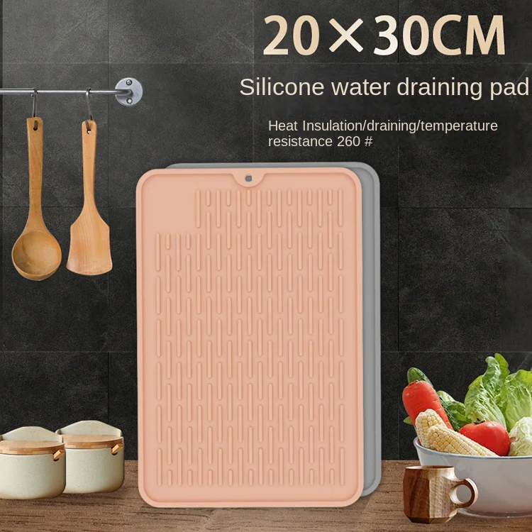 Customized 30*20 cm rectangular Silicone Dish Drying Mat durable Kitchen Dish Drainer Mat For Wine Glass coffee Cup
