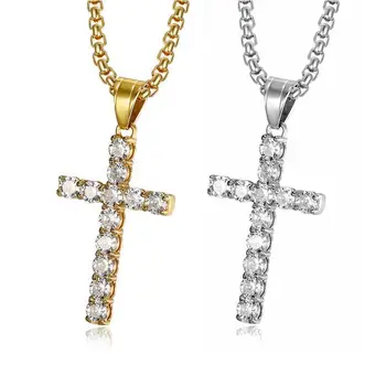 Wholesale Stainless Steel Jewelry Gold Crystal Cross Pendant Necklace