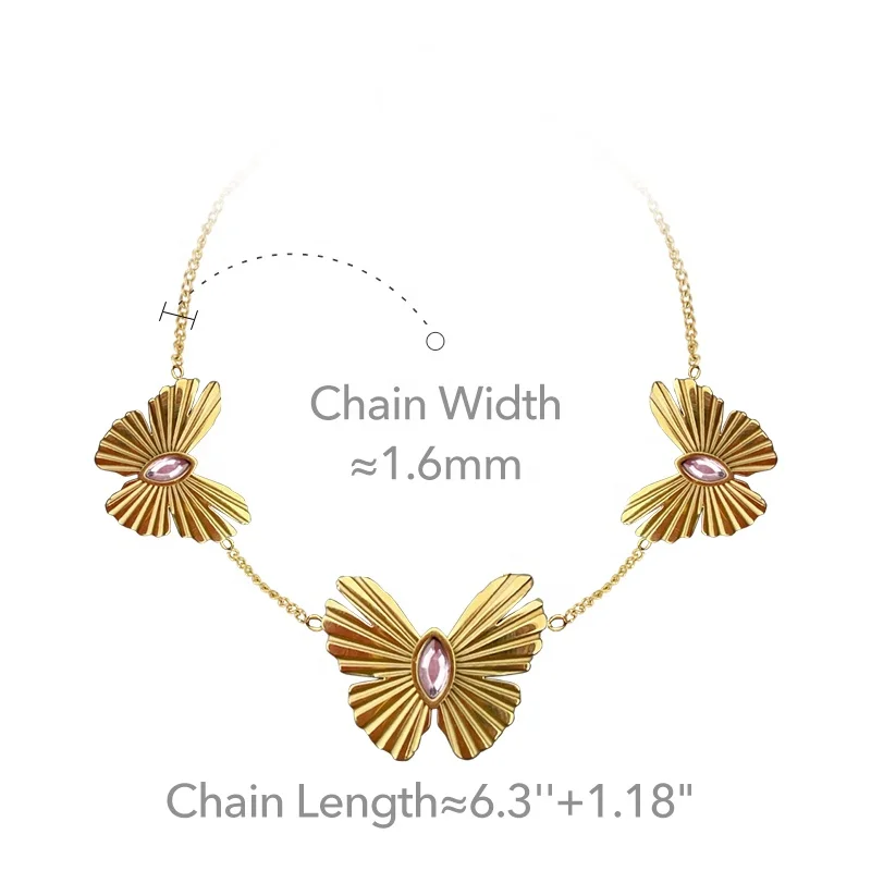 High Quality 18K Gold Plated Stainless Steel Jewelry Pink Zircon Butterfly Charms Design For Women Party Bracelets B222294