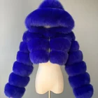 Fox Fur Jacket Christmas Gift Faux Fox Fur Stitching Short Long Sleeve Fur Jacket With Hood