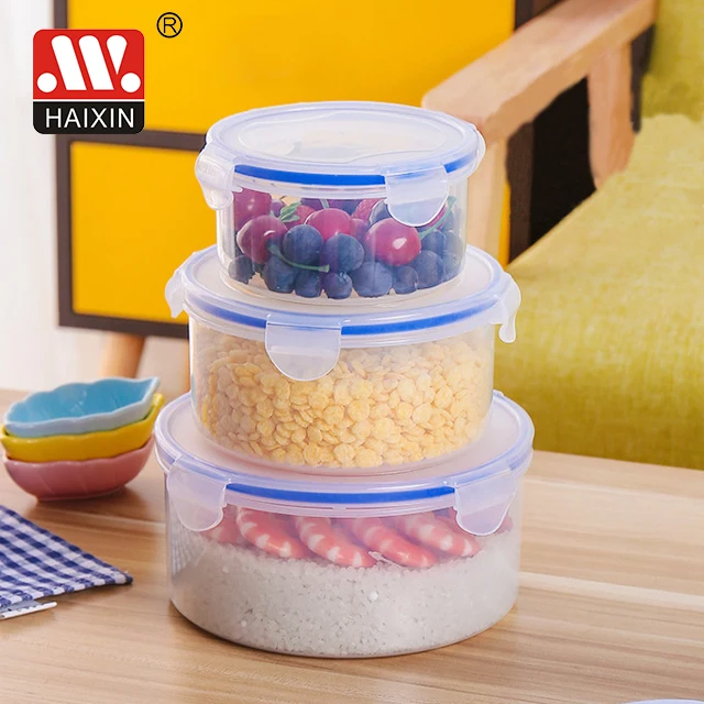 Sustainable European Take Out Home Kitchen Grain Fruit Nut Pantry Round Food Plastic Storage Box Food Containers Customized