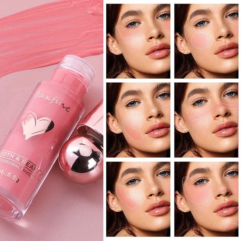 5 Colors Liquid Blush Waterproof Multi-purpose Facial Nourishing Blush Stick Soft Cheek Natural Blusher Cute Korean Makeup