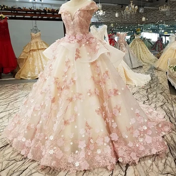 S1257F Pink Princess Bride Off-Shoulder Slim Fit Slim Wedding Evening Dress