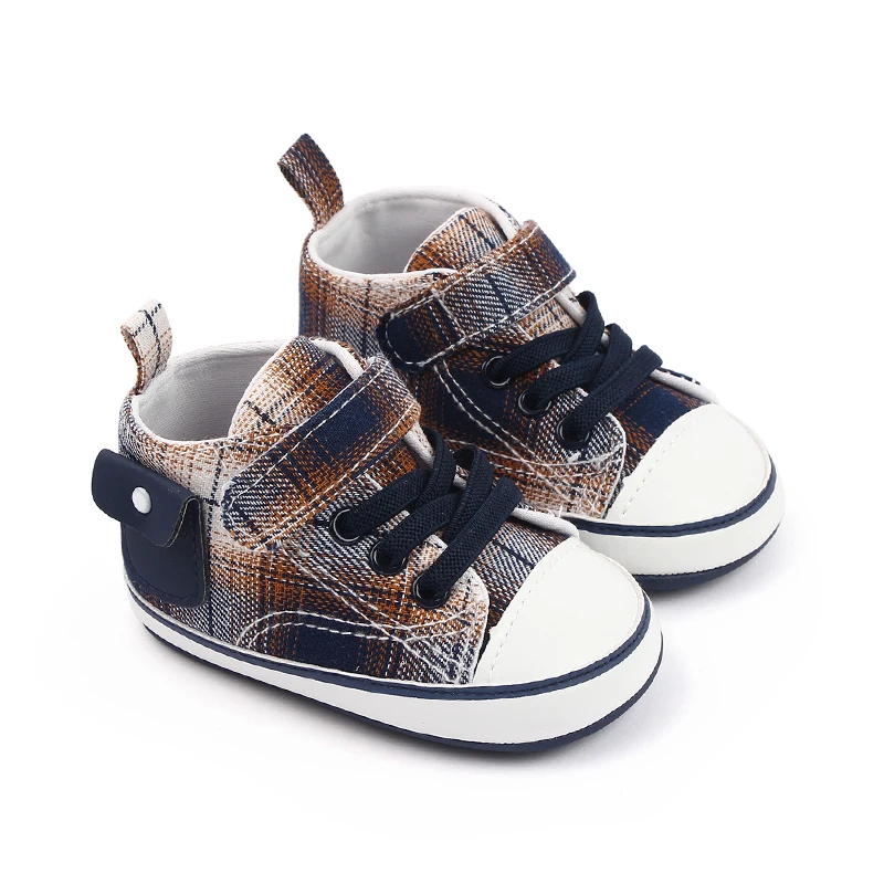 Four Seasons Classic Canvas Baby Boys and Girls Shoes Plaid Pocket Soft Soled Baby Walking Shoes details