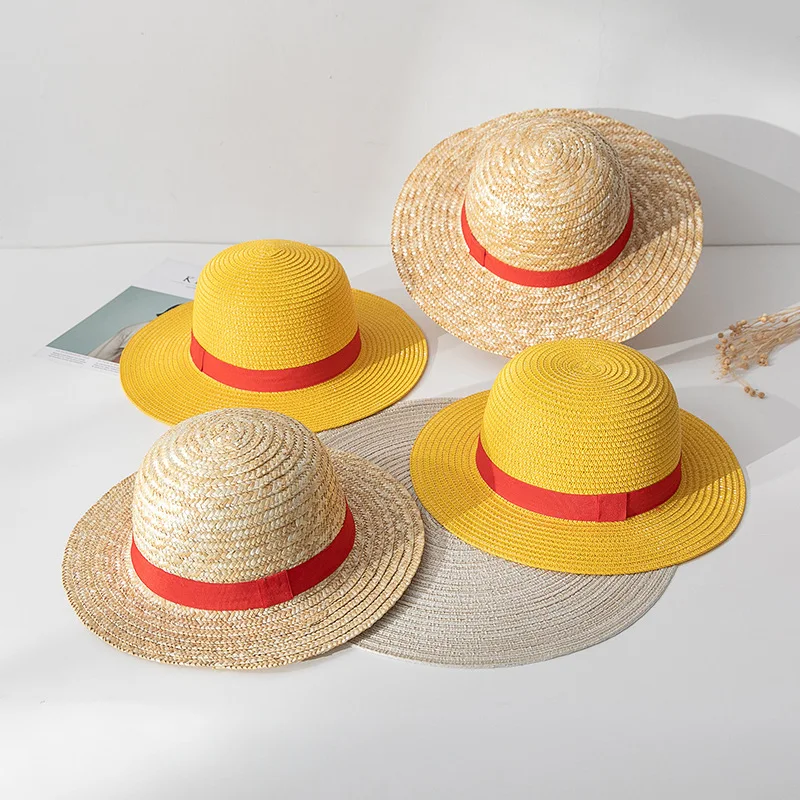 MB3  Wholesale one pieced sun shade Anime cosplay youth flat boater paper wheat luffy straw hat and cap for woman