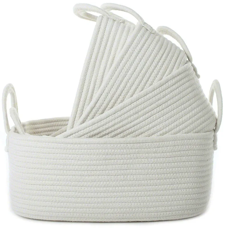 Popular Foldable Cotton Rope Woven Baby Basket Picnic Fruit Organizer Clothes Laundry Storage Baskets