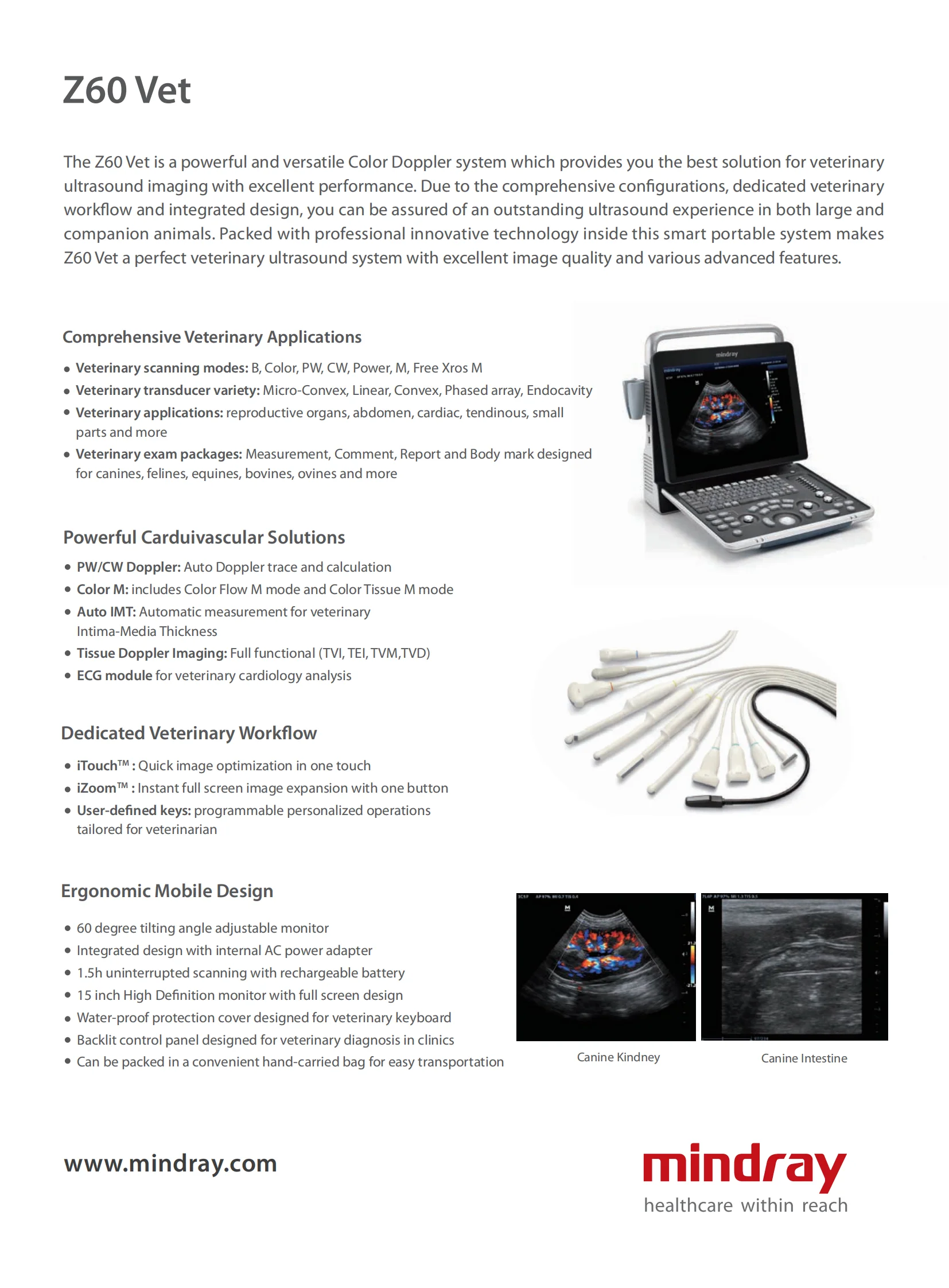 Mindray Z Vet Colorful Portable Veterinary Ultrasonic Diagnostic