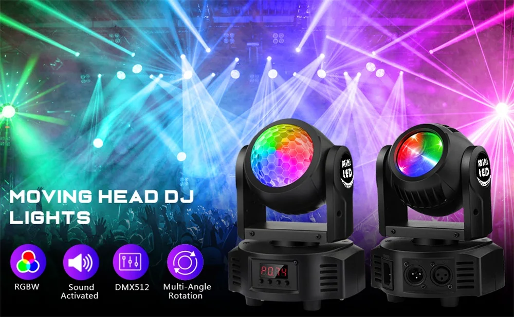 40W DMX512 RGBW LED Moving Head Stage Light Remote Control Sound Activated Disco Club Bar DJ Party Live Show Ambient Light