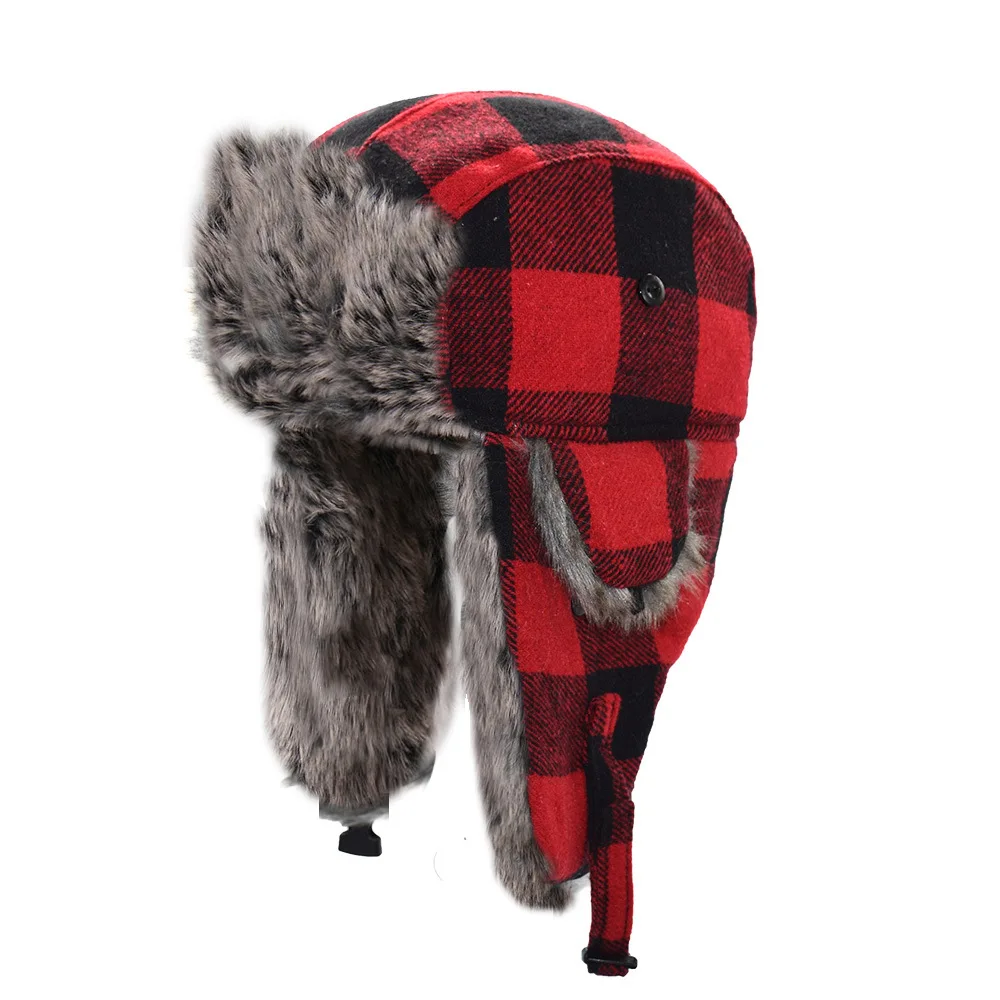 plaid winter hat with ear flaps