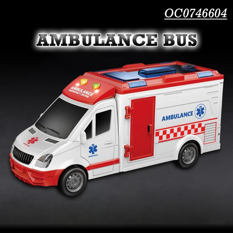 Dpen door kids friction cartoon car plastic ambulance toy with light sound