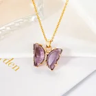 Gem Wholesale Titanium Steel Crystal Colorful Fashion Gold Plated Pendant Gem Butterfly Jewelry Necklace