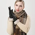 Ladies Leather Gloves Black/customized Hot Sale Lovely Ladies Leather Gloves With Fur Wrist And Cute Flowers
