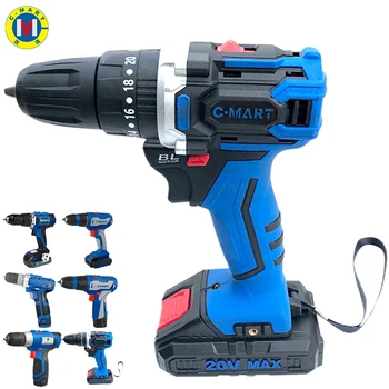 C-Mart 20V Portable Professional Multi-functional Rechargeable Lithium Battery Power Rotary Impact Electric Cordless Drill 20v