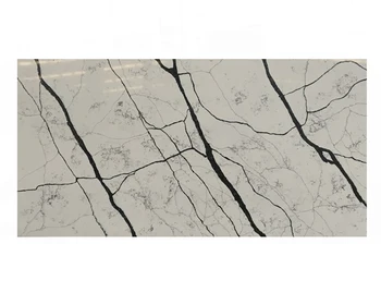 Solid Surface Artificial Stone Kitchen Countertop White Quartz With Black Veins
