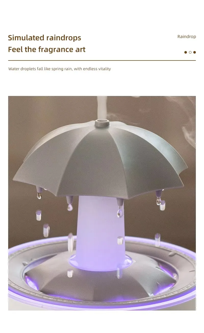 New Design Rotating Umbrella Water Drops Essential Oils Diffusers Aromatherapy Humidifier Colorful LED Night Light 3 He5ddf7d92df24cedbac4da06320c3f2bq