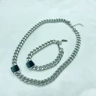Jewelry New Trendy Hiphop Black Pendant Necklace Bracelet Stainless Steel Chunky Jewelry Set For Women