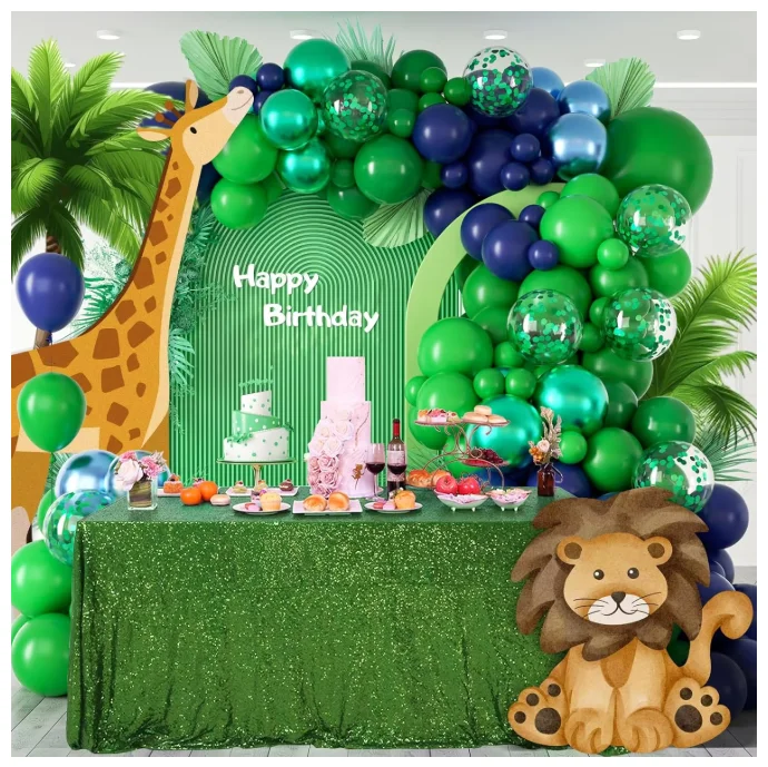 123 Pieces Blue and Green Balloon Arch Set Jungle Theme Blue Dark Green Balloon Garland Metallic Blue and Green Balloons