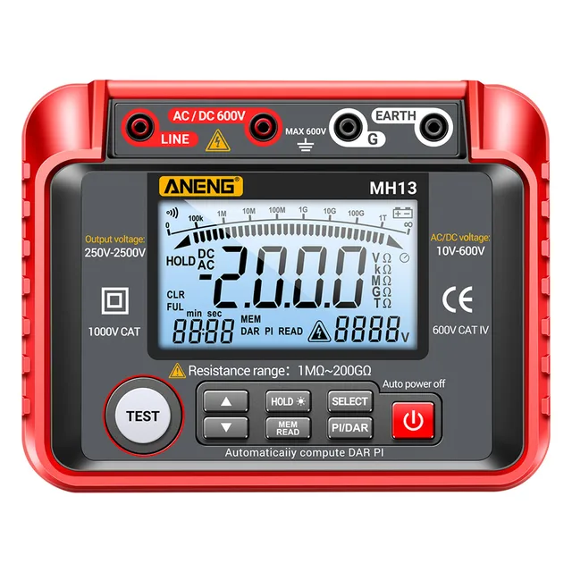 ANENG MH13 Ohm Tester Digital Multimeter Insulation Earth High Voltage 2000 Count Resistance Meter Tester Megohmmeter Tool