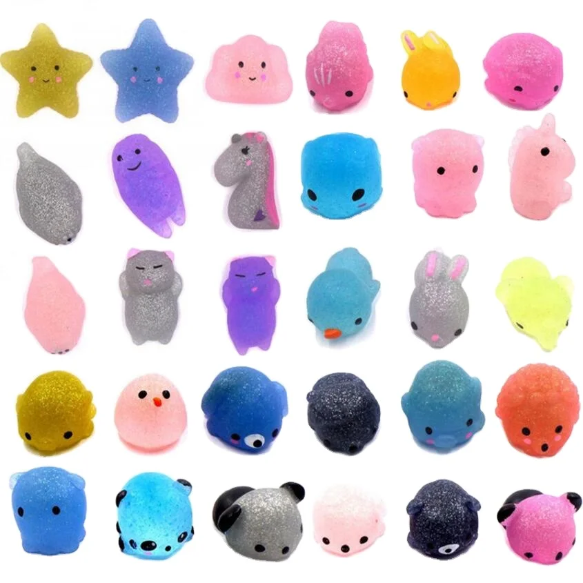 ZQX317 Random Kawaii Mini  Mochi Animal Glitter Squishy Toys Kids Birthday Party Favors Squishy Pack Stress Relief Toys