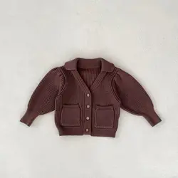 Engepapa Autumn Fashion Boys' Bubble Sleeve Knitted Cardigan Girls' Long Sleeve Coat Fashion Baby Clothing
