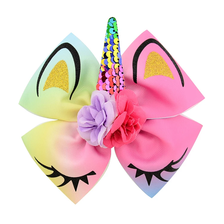 Amazon hot selling Kids Flip Sequin  Unicorn hairpins bowknot hair clip for girl  hair accessories