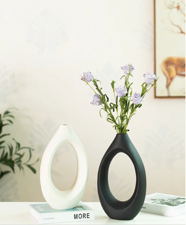 Ceramic Vase Set  White Round Hollow Pampas grass pots Flower Vases Wedding hot selling Tabletop vase Living Bedroom  Home Decor