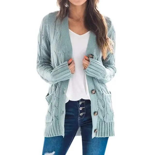 High Quality Casual Thick Sweater Jacket Rayon Blank Custom Knitted Long Cardigan Sweater for Women