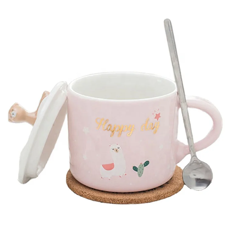 korean cartoon alpaca color glaze ceramic mug cute mobile phone