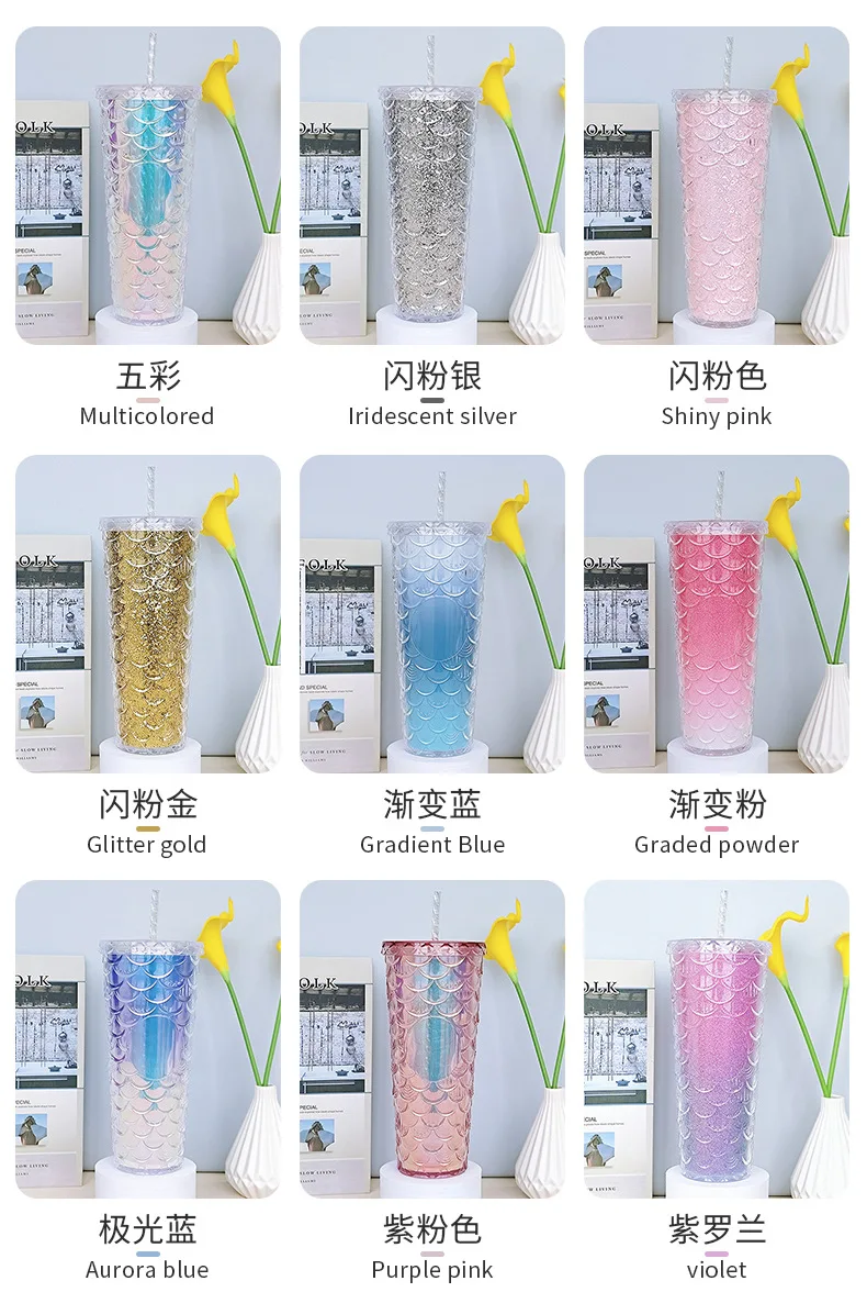 New Ins Ml Glitter Diamond Double Layer Drking Cups Reusable