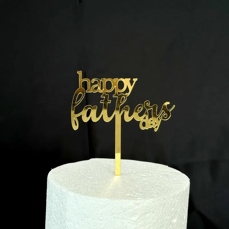 Hot selling happy father's day gold acrylic cupcake topper cake decorating cake accessories dad cake toppers