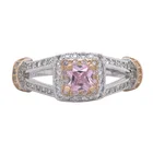 Diamonds Unique 0.4Ct Square Princess Cut Full Diamonds 10K Gold Pink Moissanite Ring