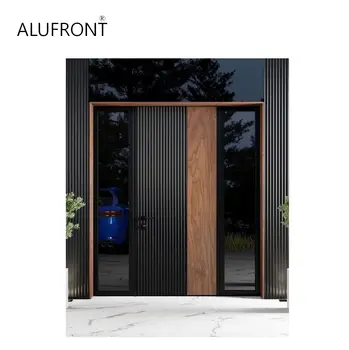 Newzland Modern Design Standard Aluminum-wood Soundproof Casement Door Villa Sound Water Resistant Hinged Door Fiberglass Screen