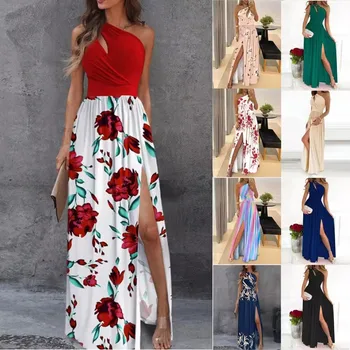 Fashion Ladies Long Summer One-shoulder Floral Dress Women Clothing Casual Dresses Women's Maxi Dresses