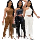 Sexy Vest Spring Women's Fashion Sexy Leather Pants Vest Bandage Casual Suit Faux Leather Pants
