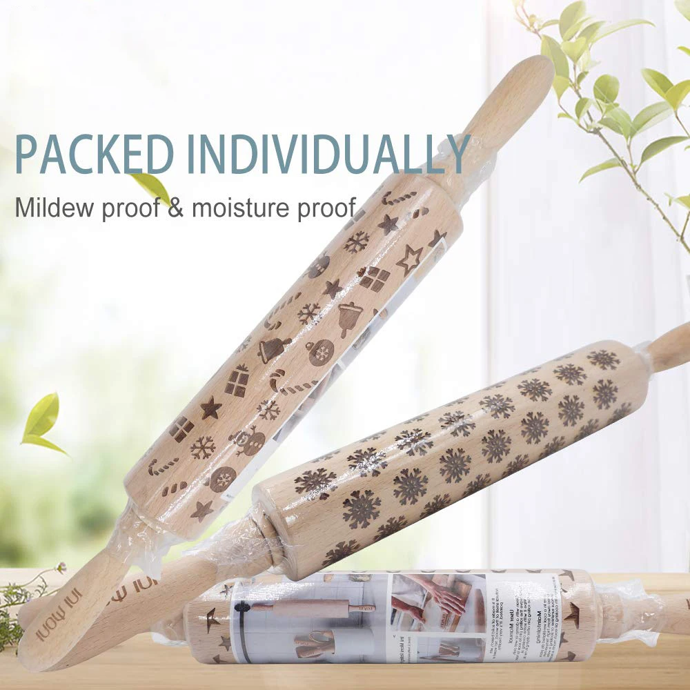 rolling pin wooden embossed decor baking roller with holder for kids