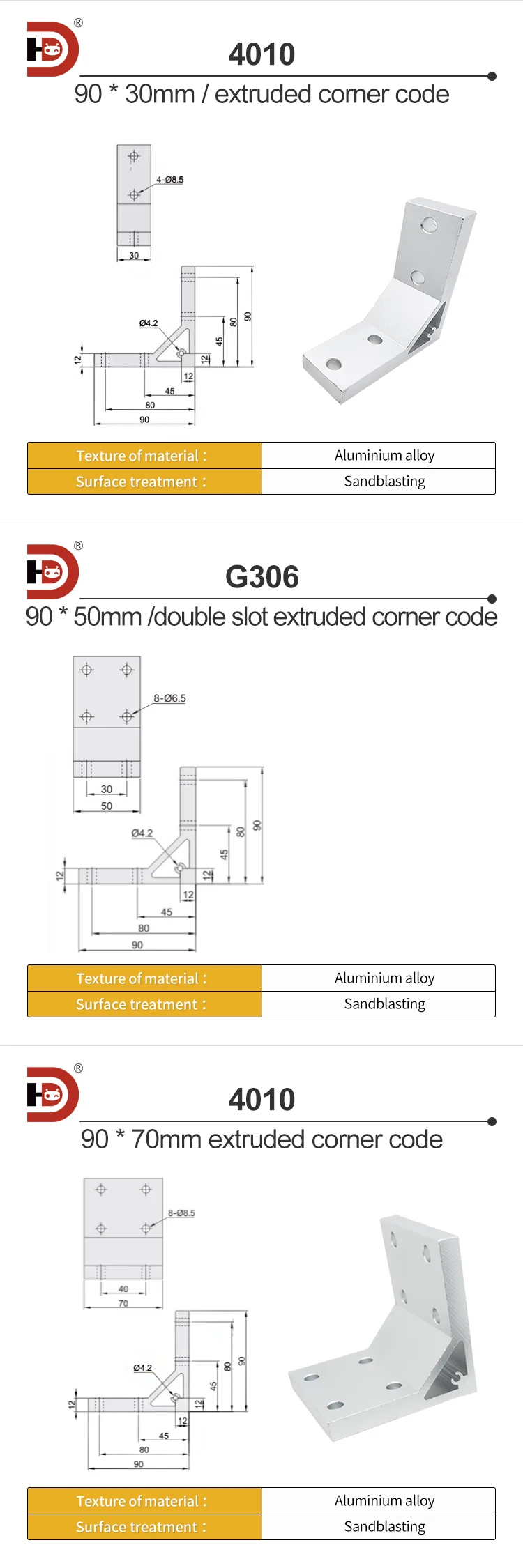 Aluminum Profile Corner Code Fixing Accessories, Connecting Brackets, Profile Corner Pieces, 4040 Extruded Corner Code Fasteners factory